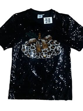 Bling A Gogo ~ Women’s Small ~ Black W/ Orange Pumpkin ~ Sequins ~ Top ~ New